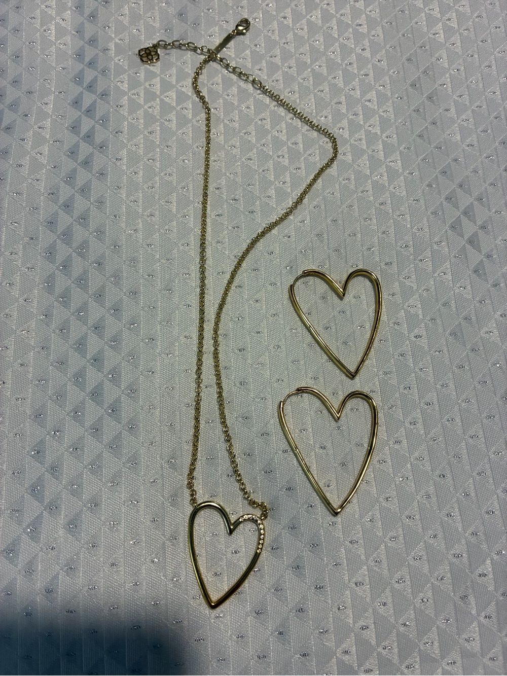 Kendra Scott Gold Heart Necklace with Matching Heart Hoops